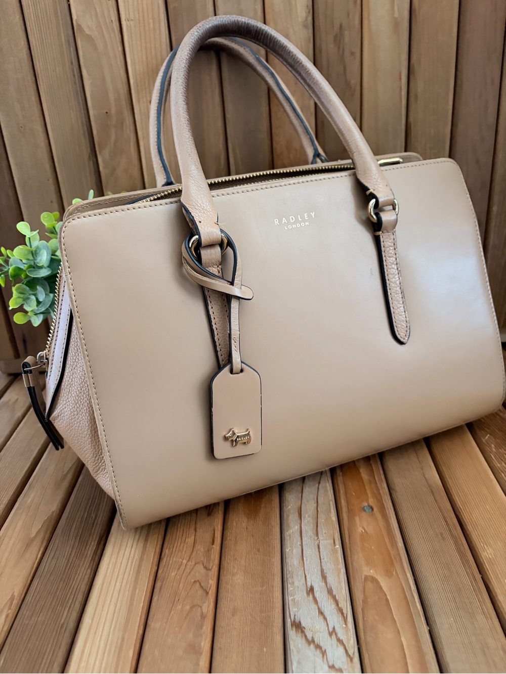 Radley London Leather Tan Satchel Bag, with Signature Radley Logo Tag